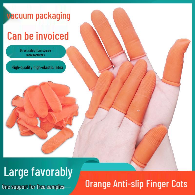 Orange Anti-Slip Latex Finger Cots with White Dots - Thickened, Disposable, Labor Protection Orange S 10 pcs