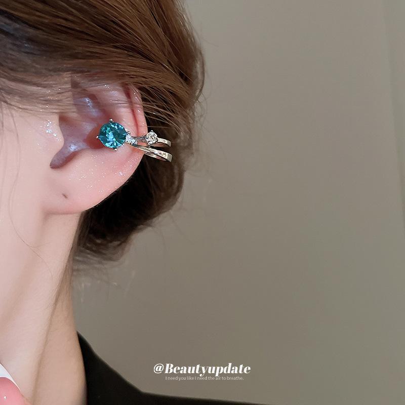 Explosive double-layer size colored diamond ear clips ins wind personality without ear holes ear bone clips y2k niche earrings wholesale