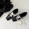 Heavy Industry Handmade Retro Literary Square Head Small Leather Shoes Ballet Style Thick Heel Front Lace-up Single Shoes Spring
