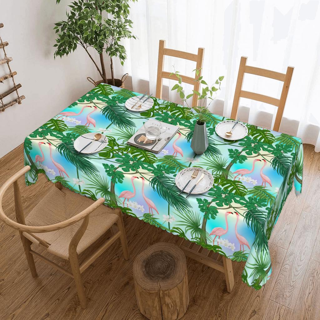 Flamingo Hawaiian Style Palm Monstera Tablecloth Rectangular Waterproof Tropical Plants And Flowers Table Cover Cloth for Party