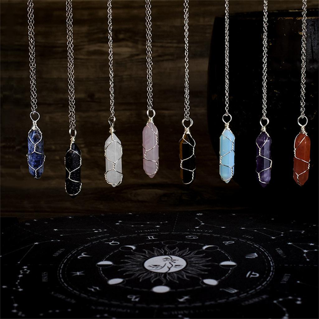 Hexagonal Crystal Spiritual Healing Stone Necklace Double Pointed Winding Wire Stone Jewelry Gift for Women Girls