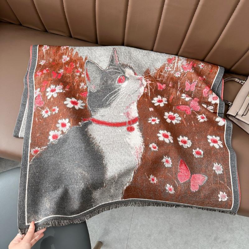 

Зимняя имитация кашемира большая шаль милый и нежный кошачий темперамент шарф женский осенне-зимний теплый шарф шаль для помещения с кондиционером 185x65cm серый