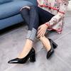 New low-top work women's shoes autumn trimming thick heel solid color light mouth PU foot cover pointed high heel women's shoes
