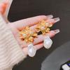 S silver needle gold flower irregular pearl stud earrings women's antique light luxury rose flower earrings ear jewelry