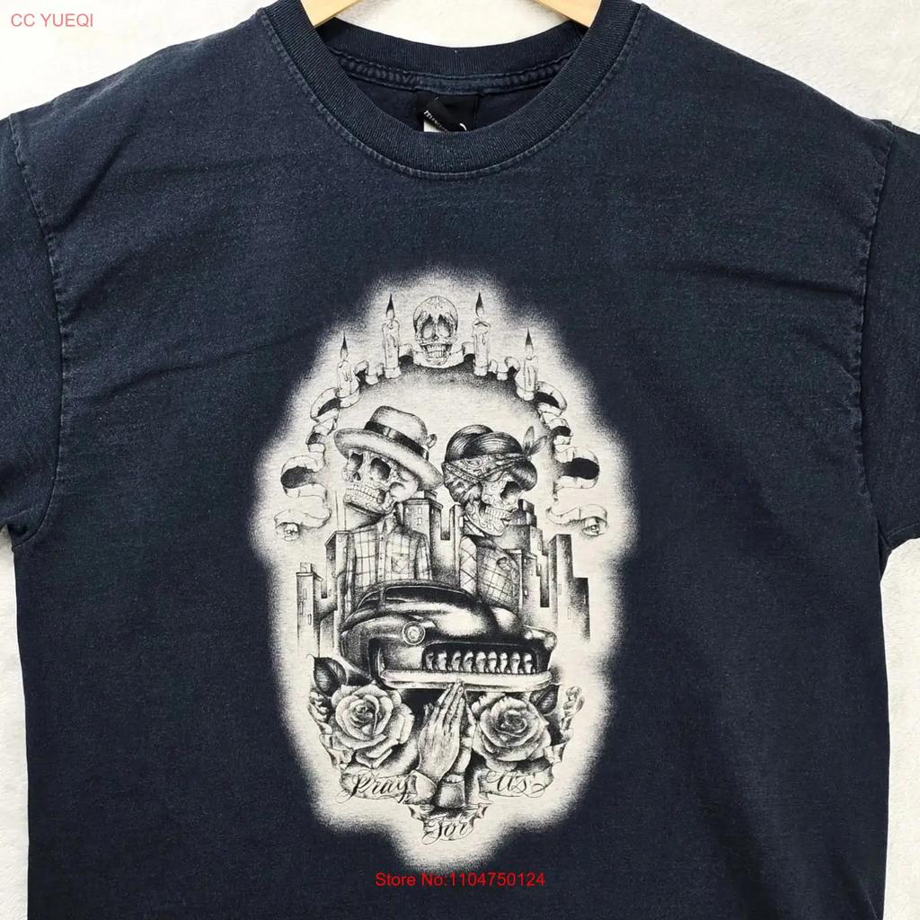 Vintage Felon T Shirt Mens Medium Black Skull Tattoo Chicana Cholo Pray For Us Y2K vintage Washed homme Stylish Stretched