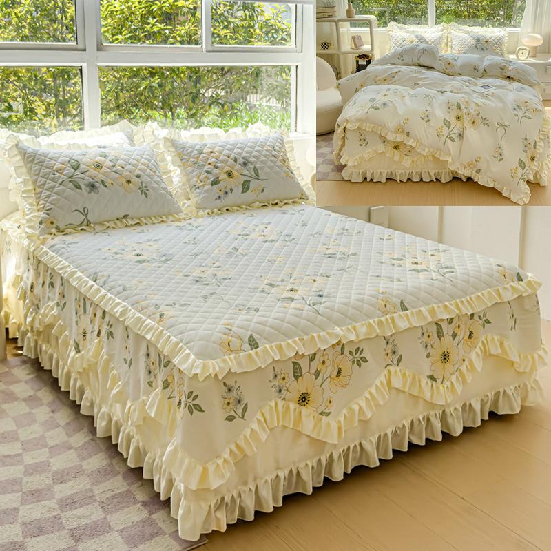Cotton Bed Skirt Set Of Four Thickened Bedside 1.8 m Bed Cover Single Mattress Non-slip Protection Cover Pillowcase Need Order