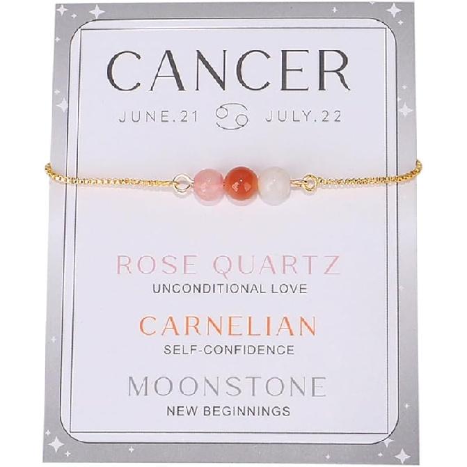 COLORFUL BLING Zodiac Bead Bracelets Healing Crystal 12 Constellation Natural Stone Chakra Stretch Adjustable Bracelets Birthstone Anxiety Relief