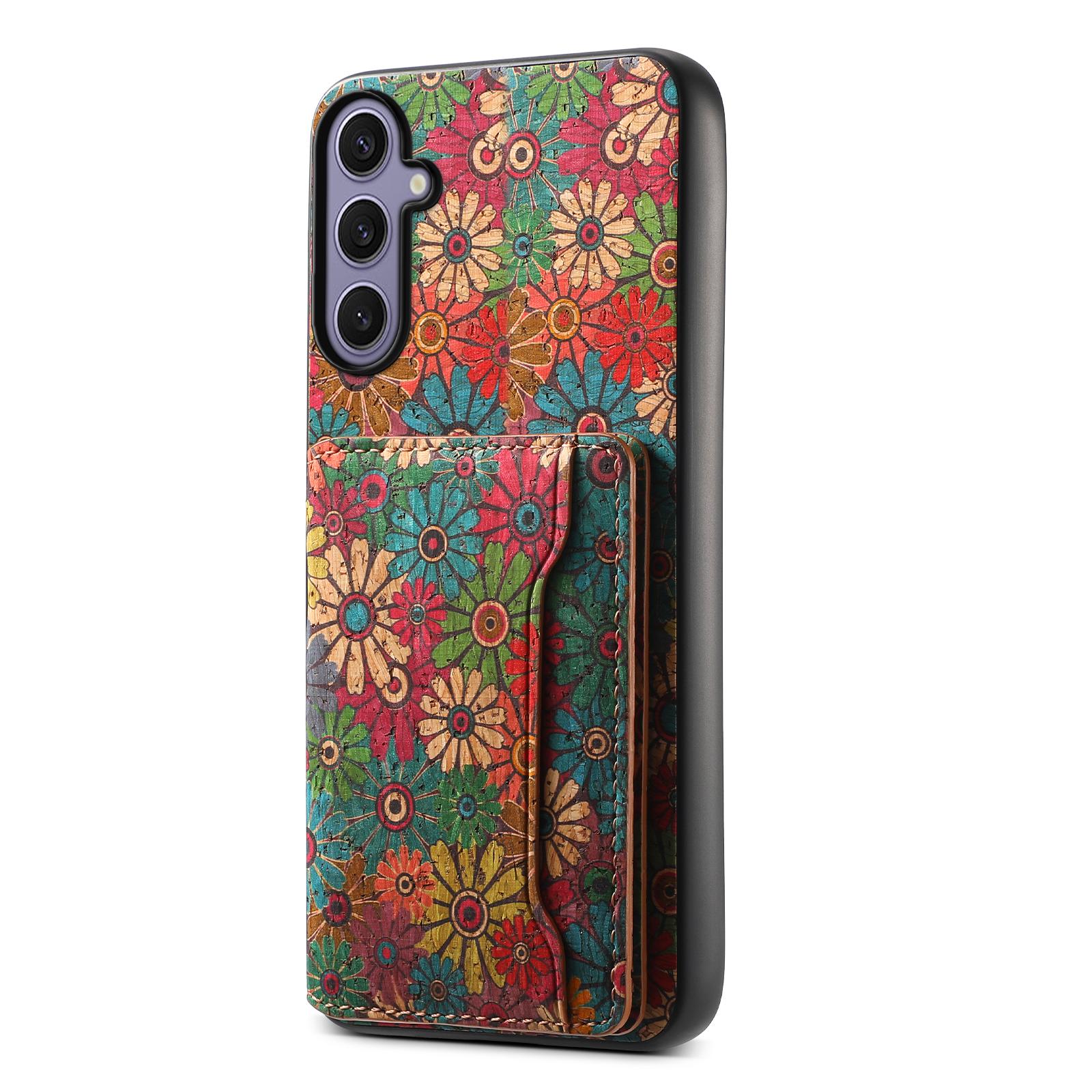 

Чехол для Samsung Galaxy S25+ с принтом цветов, кожа+ПК+ТПУ, с держателем для карт и подставкой Spring/Green