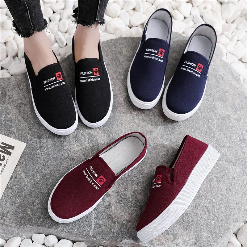 Spring Single Shoes Canvas Shoes Female Students' Cloth Shoes Female Thick Soled Casual Shoes Female One Foot Pedals