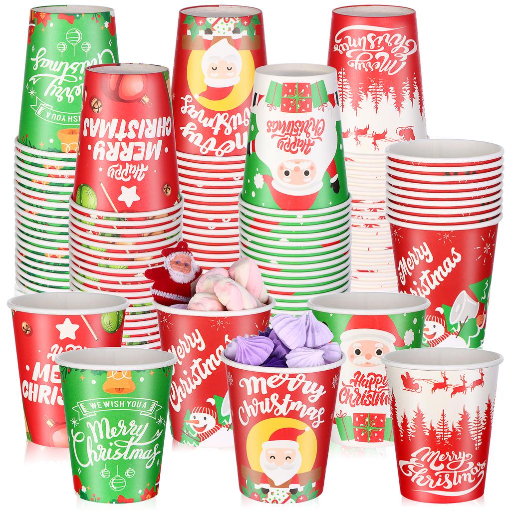 120 Packs Christmas Disposable Cups 9Oz Disposable Coffee Cups Christmas Paper Cups Hot Chocolate Cocoa Cup Christmas Party Supp
