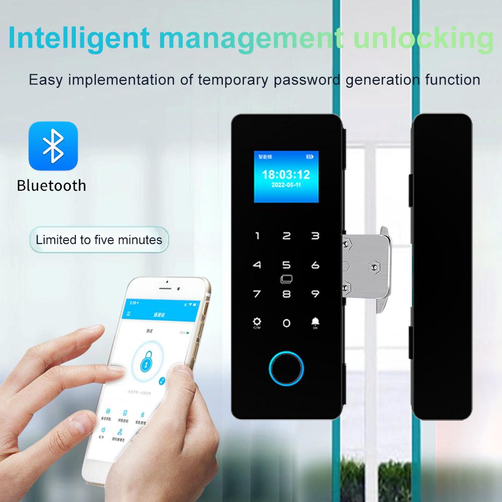 Fingerprint Glass Door Lock App Passcode IC Card Keyless Smart Phone Attendance Lock Electronic Digital Lock