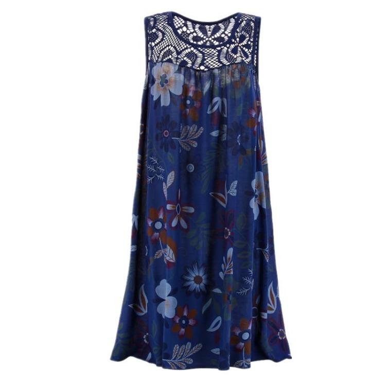 Plus Size Women Summer Dress Fashion Lace Print Sleeveless Loose Casual Dress