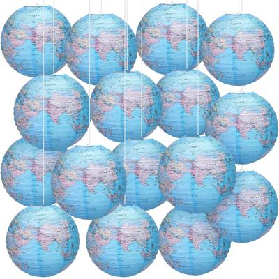 Lanterna Suspensa Volta ao Mundo com Tema de Viagem Lanterna Redonda de Papel Decoração de Sala de Aula para o Dia da Terra para Casa Decoração de Festa com Tema Terra