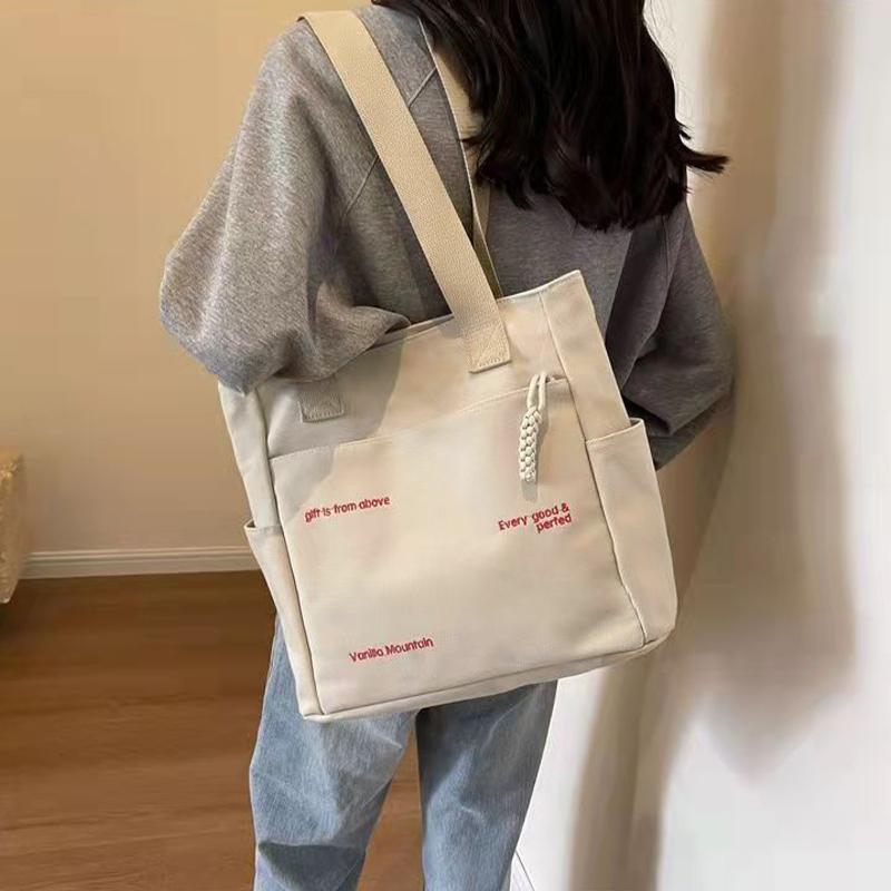 Fashionable Casual Canvas Bag Cartoon Letter Versatile Handbag Bento Bag