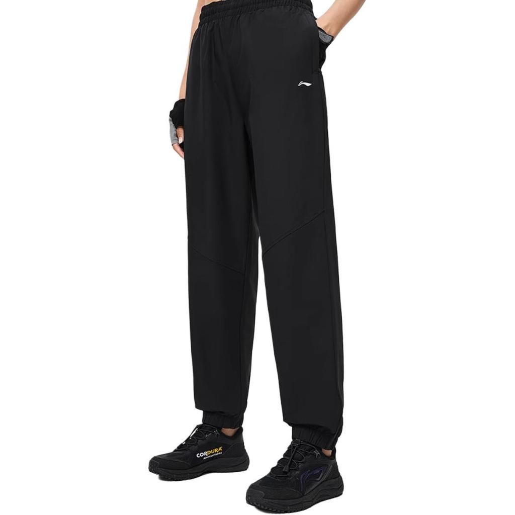 Li Ning Fitness Series Solid Color Loose Fit Woven Sports Long Pants Women Bottoms Black AYKT930-1