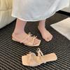Fashion Temperament Low Heel Slippers Summer New Square Toe Open Toe Bow Breathable Slip Soft Slip Cool Mopping