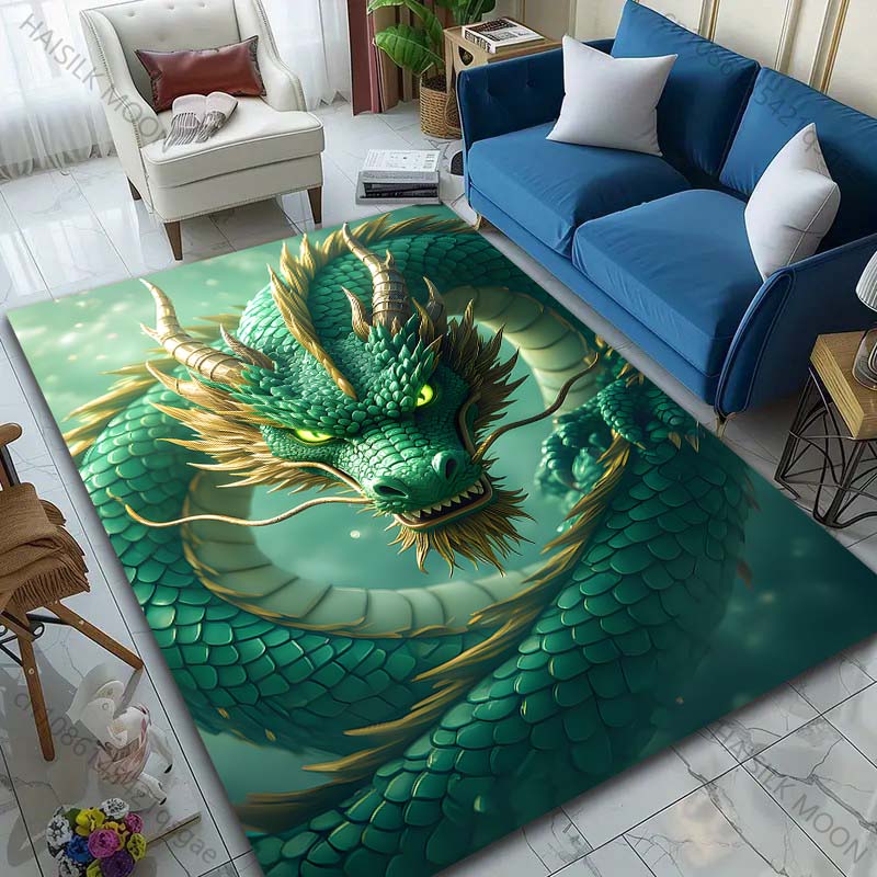 1PC Majestic green dragon coiled Print Carpet Rug for Living Room Bedroom Sofa Doormat Home Decor Non-slip Floor Mat