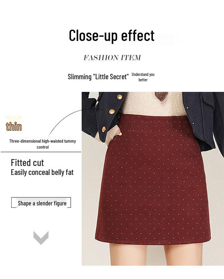 2025 Autumn/Winter High Waist Polka Dot Wool A-Line Skirt