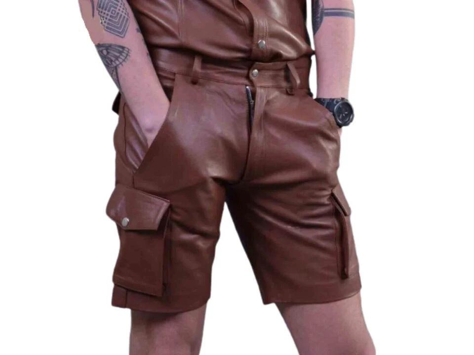 Cargo Stylish Shorts Pant Men's Brown Leather Shorts Handmade Soft Sheepskin