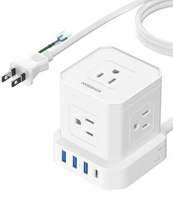NVEESHOX Mini Cube-Shaped Power Strip with Type-C Extension Cord, 5 AC Outlets and 4 USB Ports, with Lightning Protection, for Power Strips, Multi-Pur