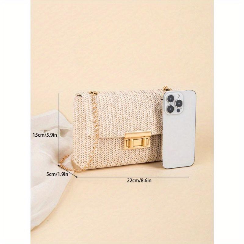 Chain Shoulder Bag Women's Small Square Woven Colorful Bag, Spring/Summer Casual Beach Bag for Women Large Capacity