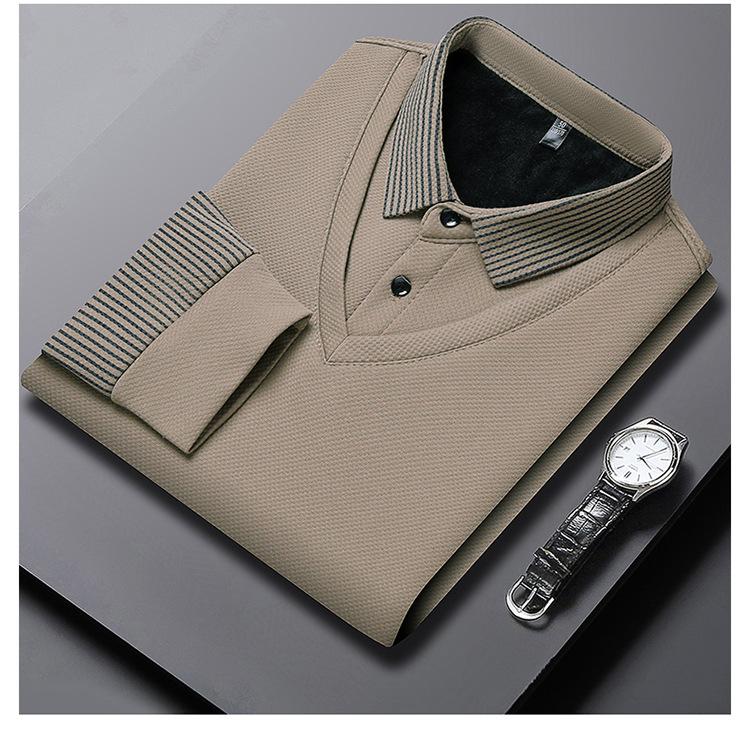 Men's High-End Business Casual Striped Long-Sleeve Polo for Spring & Autumn
