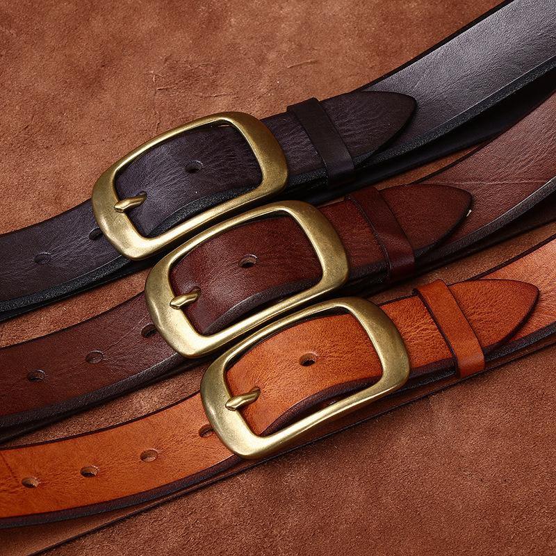 Men's Retro Embossed Leather Belt with Beveled Edge and Pin Buckle