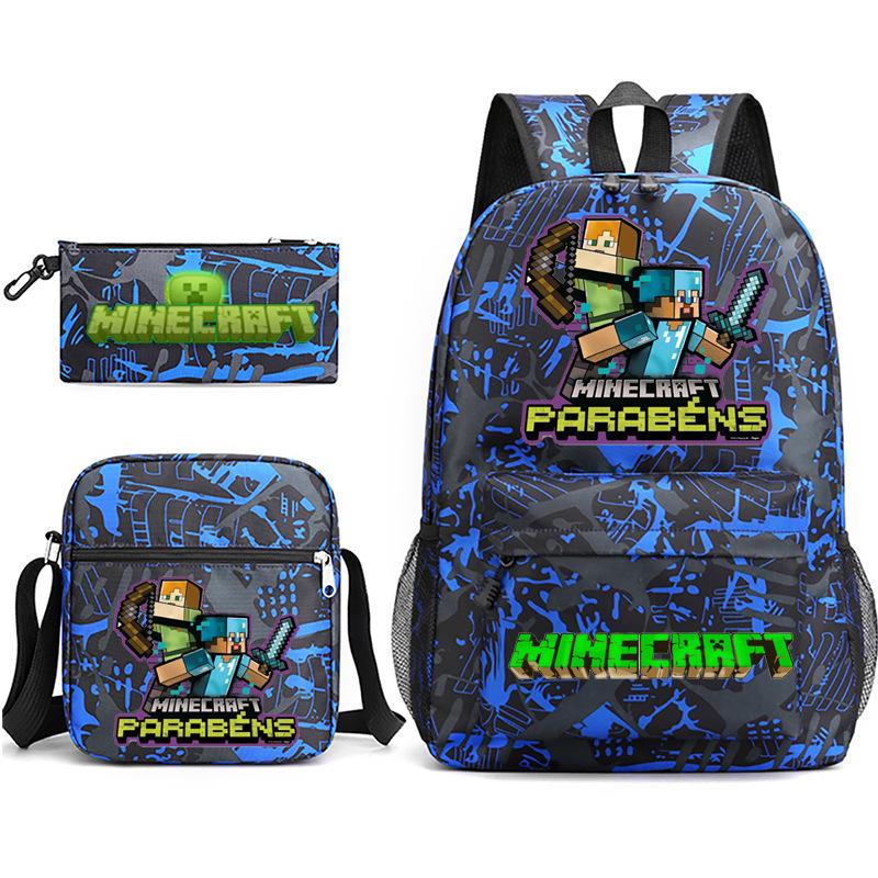 Large Capacity Schoolbag with Shoulder Strap; Student Three-piece Pencil Case Set