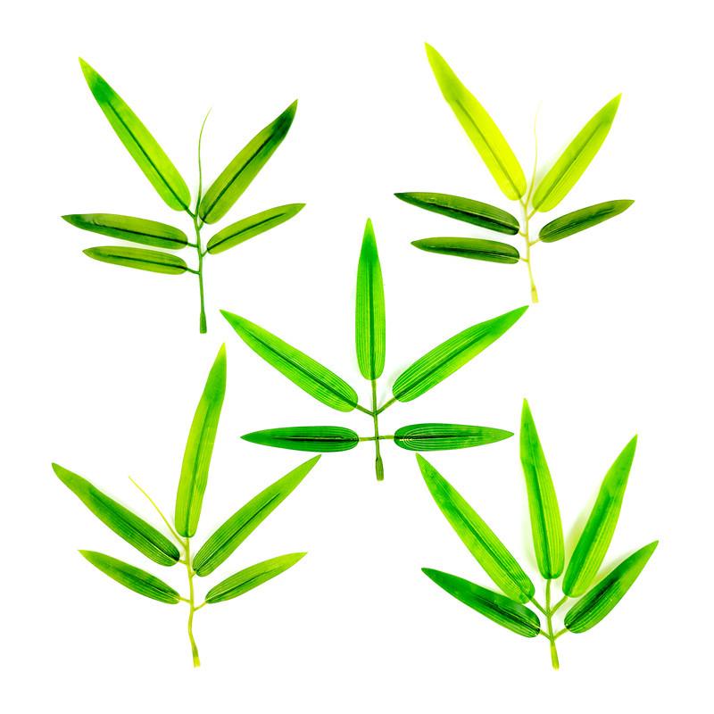 Artificial Bamboo Branches: 5 Small Leaves with Whiskers for Landscape Decoration