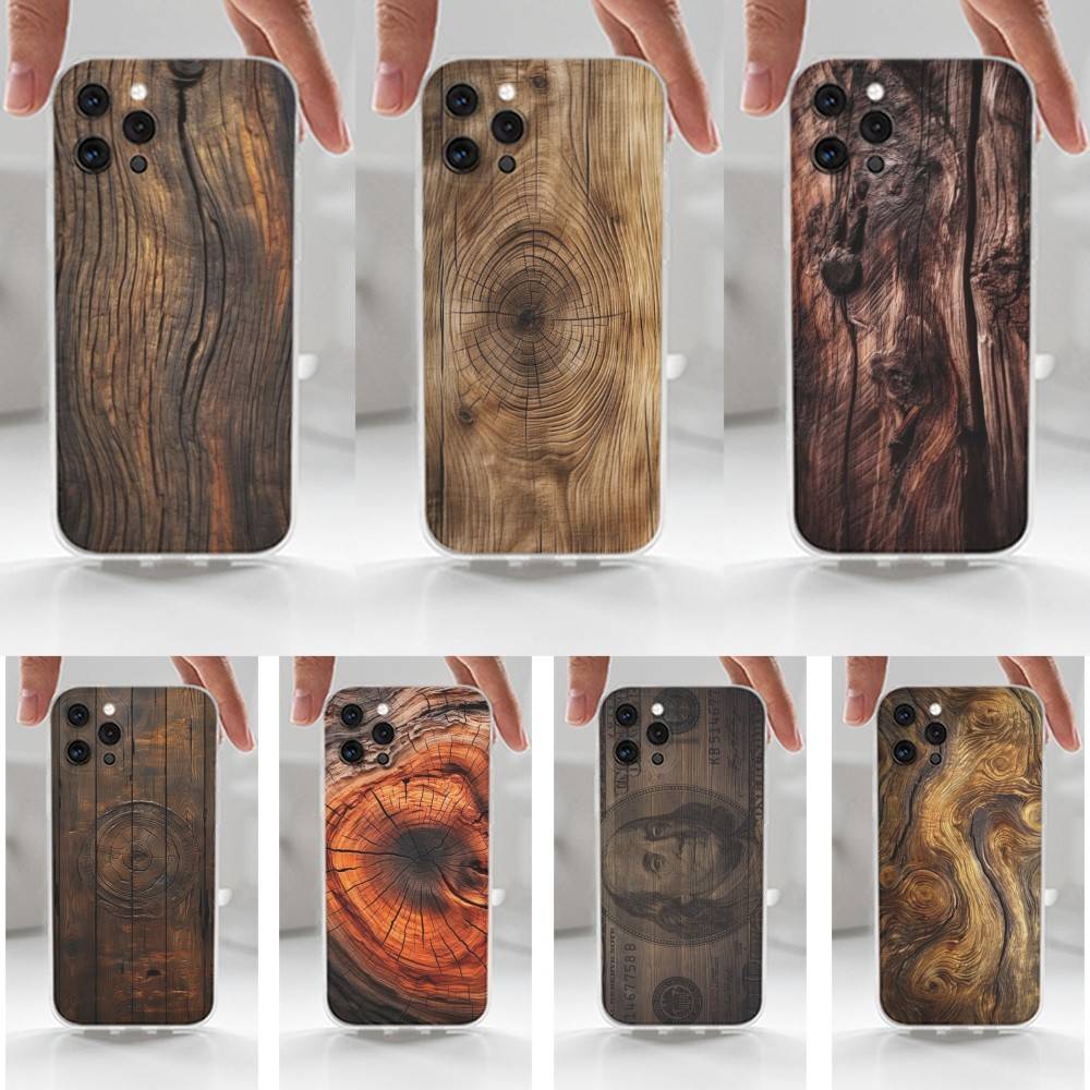 Natural Wood Case For iPhone X,14,16,Mini,XS,SE,12,15,Pro,17,Plus,11,Max,13,XR,Transparent Soft Cover