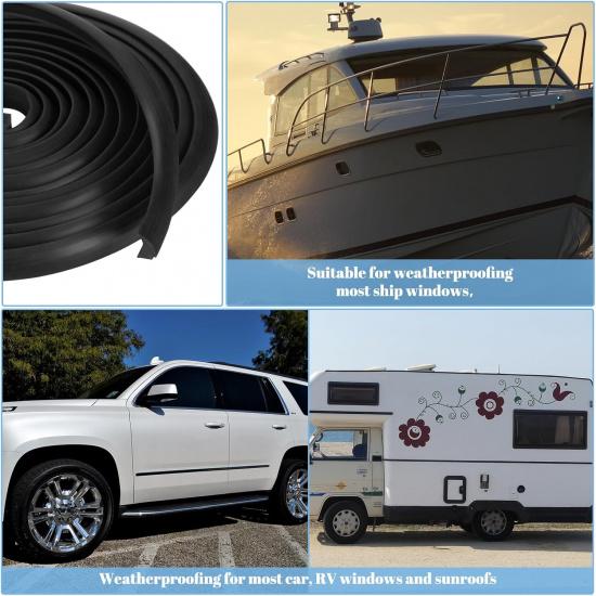 Kingdder Rv Window Seal Kit 1/2'' x 1/4'' Weather Stripping Rv Rubber Stationary Window Edge Locking Gasket, Seal Strip for Boat Car Truck Camper,