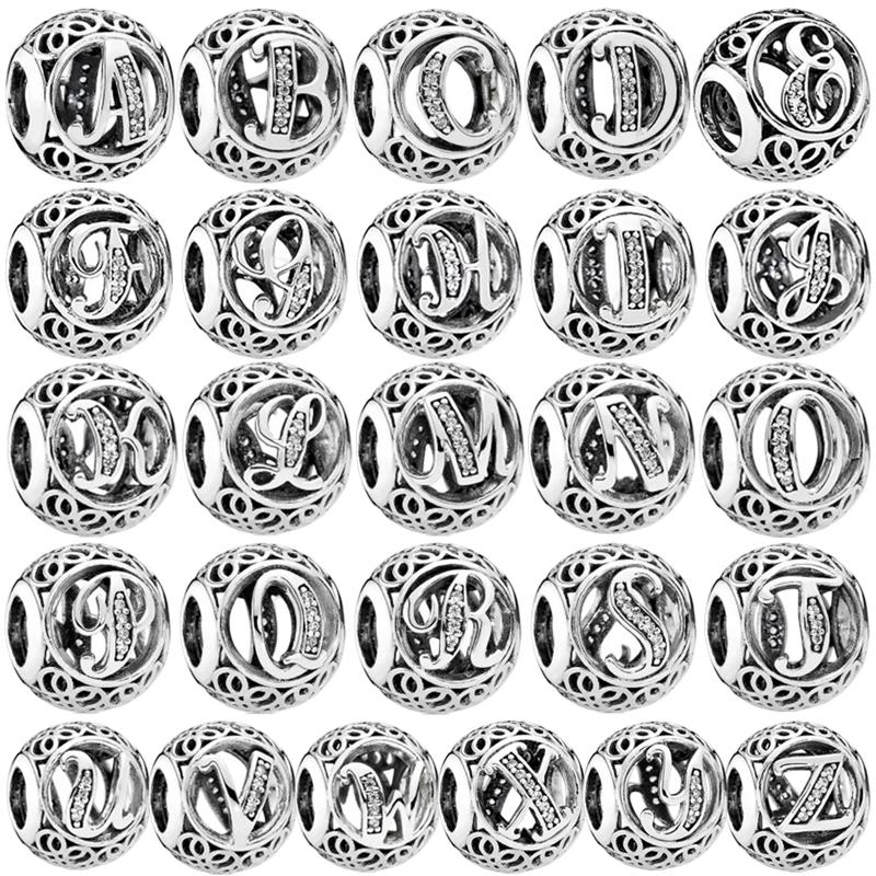 Шарм-бусина из серебра 925 пробы, 26 букв, подвеска, для DIY украшений, подарок, подходит для браслета, ожерелья, европейский бестселлер, модный Z