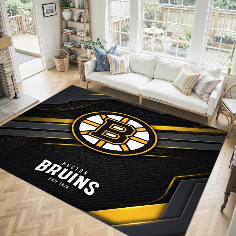 Boston Bruins Design Křišťálový Sametový Koberec Útulný Ne?Protiskluzová tištěná předložka do ložnice, obývacího pokoje, předsíně