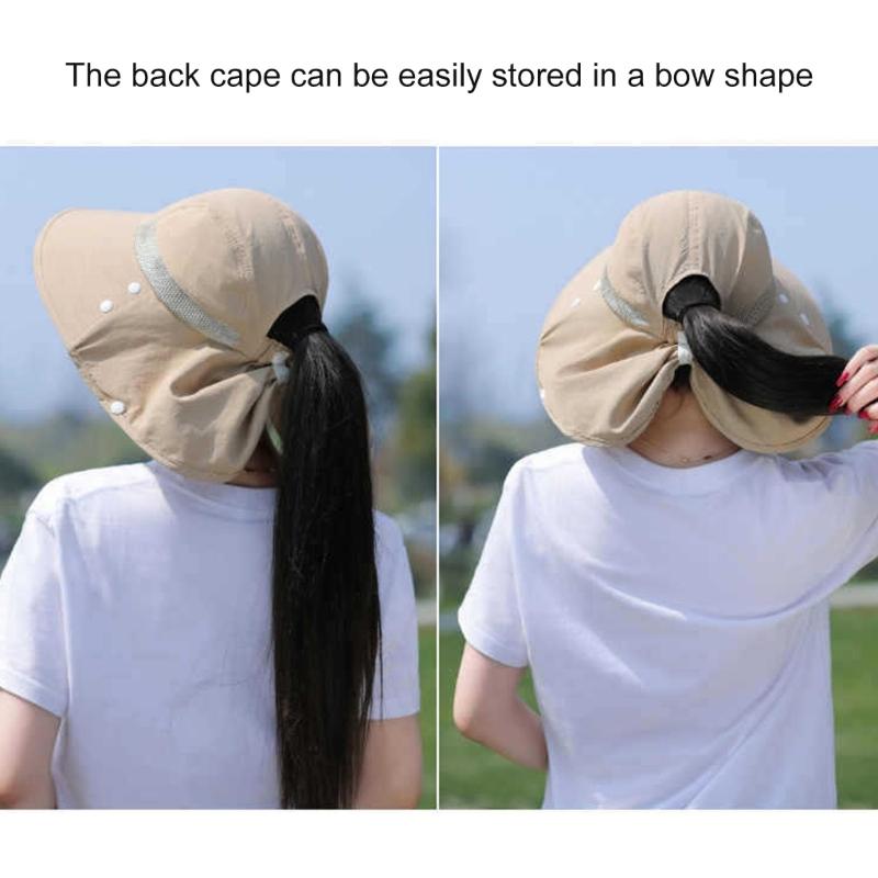 Chapeau Masque Facial Protection Solaire pour Femmes Chapeau de Soleil à Large Bord avec Cordon de Serrage Réglable Chapeau Respirant pour Activité en Plein Air