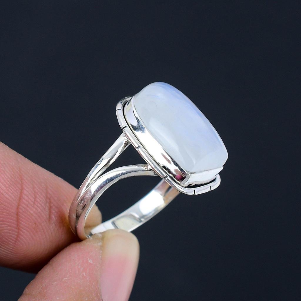 Unique Cut Rainbow Moonstone Gemstone Solid 925 Sterling Silver Ring Handmade Jewelry Ring Anniversary Gift For Women