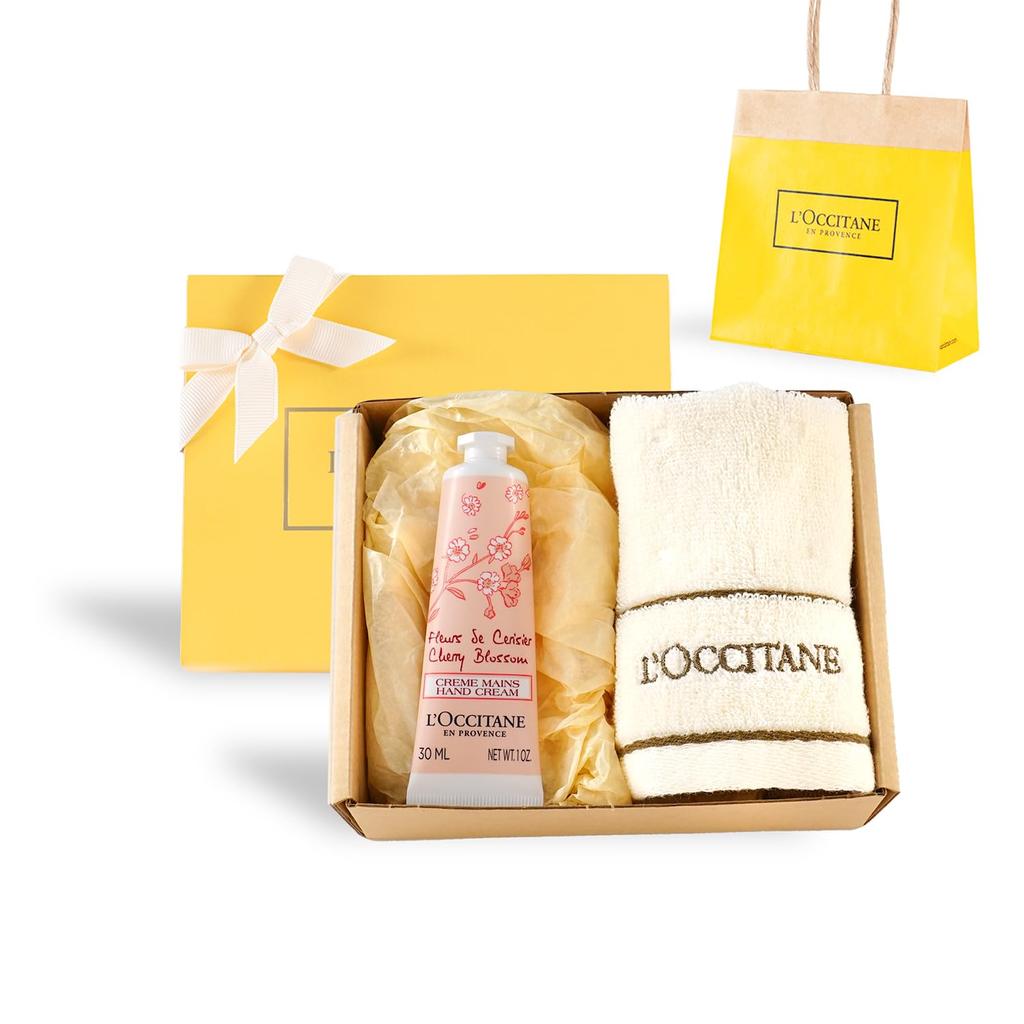 Cherry Blossom Hand Cream Gift Set with Towel and Shopper Bag Birthday Celebration Thank You Return Farewell Gift Present L'OCCITANE
