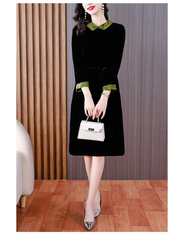 Elegant Mulberry Silk Velvet Dress: Plus Size, Flaw-Concealing, Anti-Aging, for Middle-Aged Mothers – Autumn/Winter