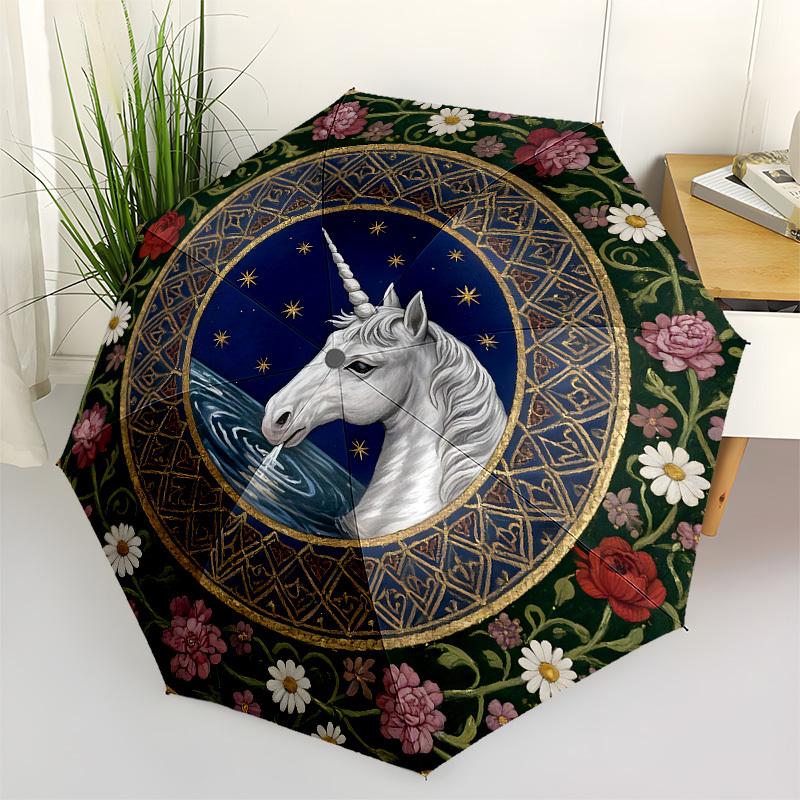 

1pc Unicorn Watering Scene with Flowers Umbrella with Plastic Handle,Suitable for All Seasons Home Travel Outdoor UmbrellaB1711