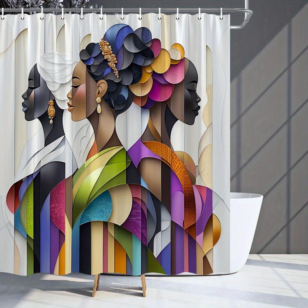 

African American Shower Curtain Abstract Portrait Including Hooks For Bathroom And Patio Decorative Shower Curtain W60H190(CM)-1 Pcs