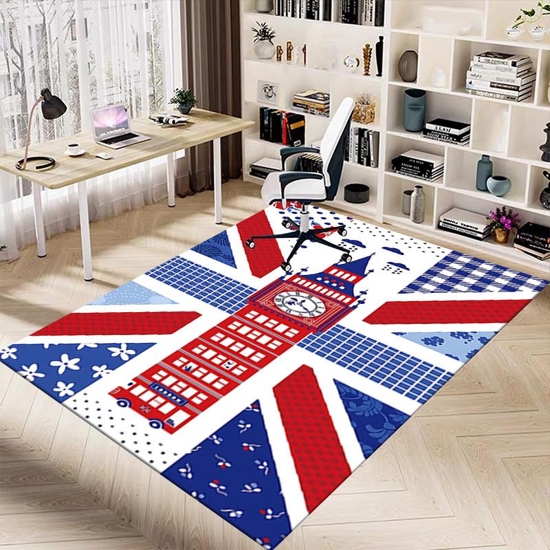 1PC Union Jack Big Ben Non-Slip Floor Carpet Compatible for Office&Living Room&Dining Room - Flat-Weave Machine- Soft & Pattern-E268