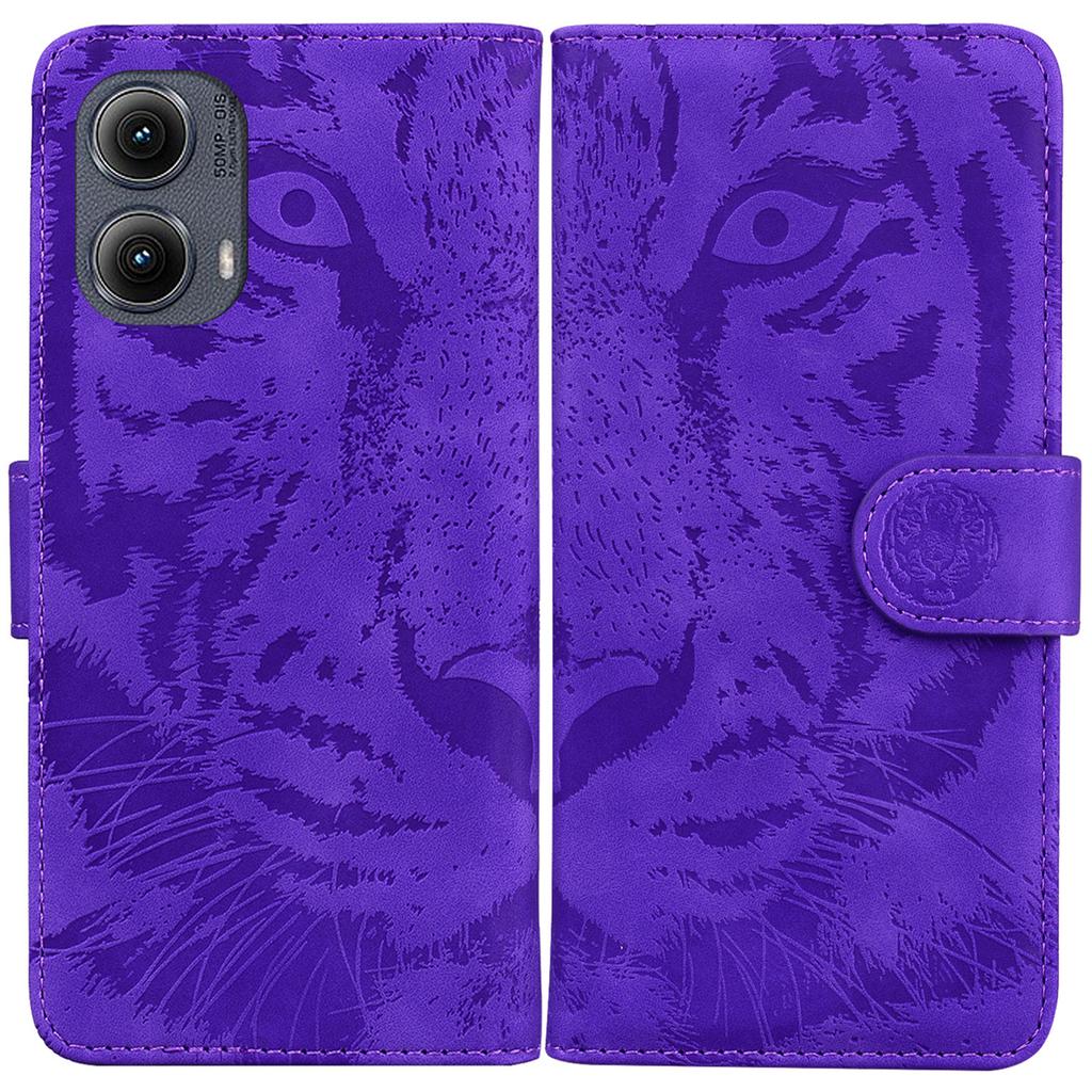 For Motorola Edge (2024) 5G Shockproof Case Tiger Imprint Leather Wallet Phone Cover