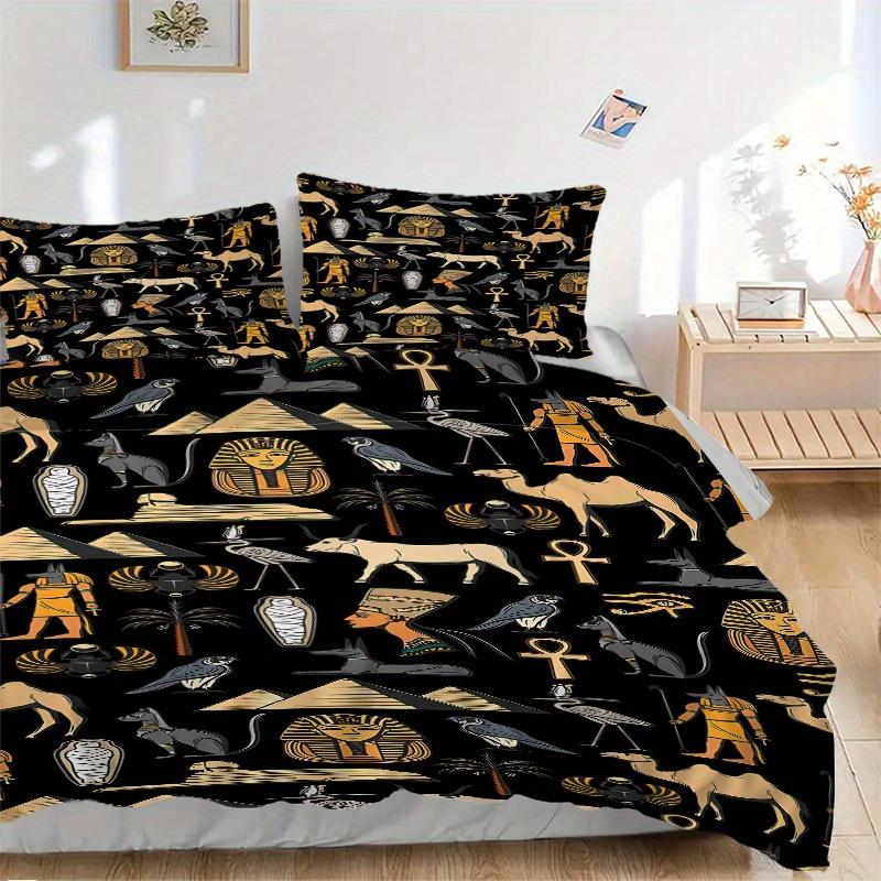 3pcs Egyptian Symbols Soft and Comfortable Breathability, Bedding Set, Machine Washable, Suitable for All Seasons, Applicable To Bedroom or