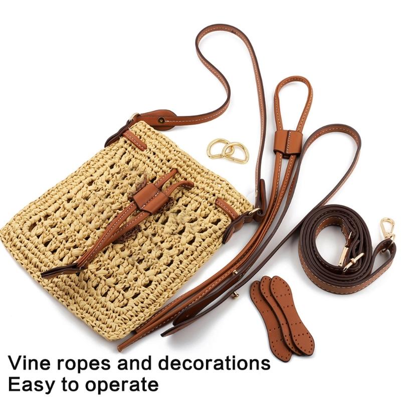Craft Your Own Bag with Adjustable Drawstring Shoulder Strap Handle Rope Kits for Handmade Straw Bucket Bags Accessories
