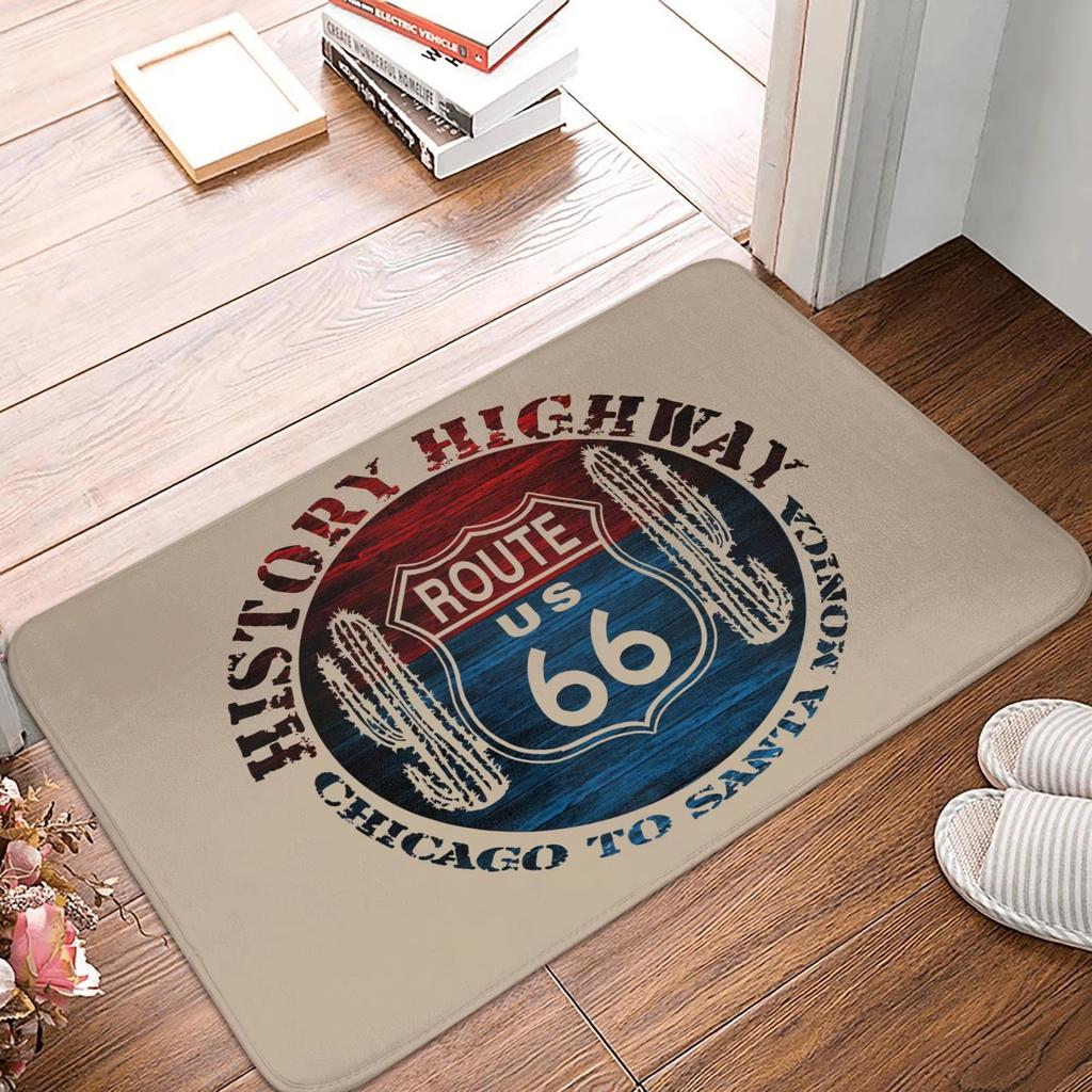 Route 66 Front Door Mat Anti-Slip Outdoor Americas Highway Doormat Kitchen Balcony Entrance Rug Carpet Historic Route 66