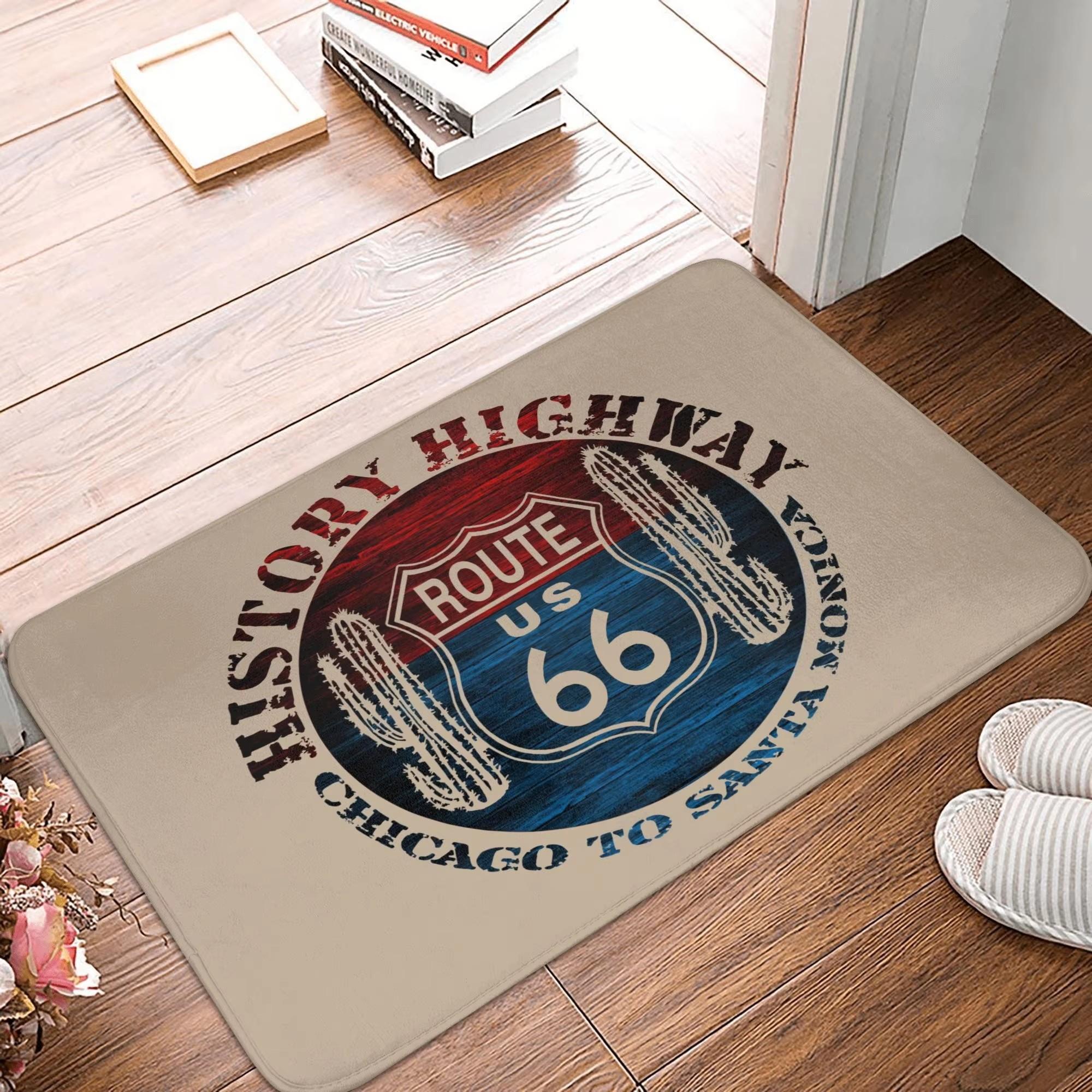 Route 66 Front Door Mat Anti-Slip Outdoor Americas Highway Doormat Kitchen Balcony Entrance Rug Carpet Historic Route 66 40x60cm