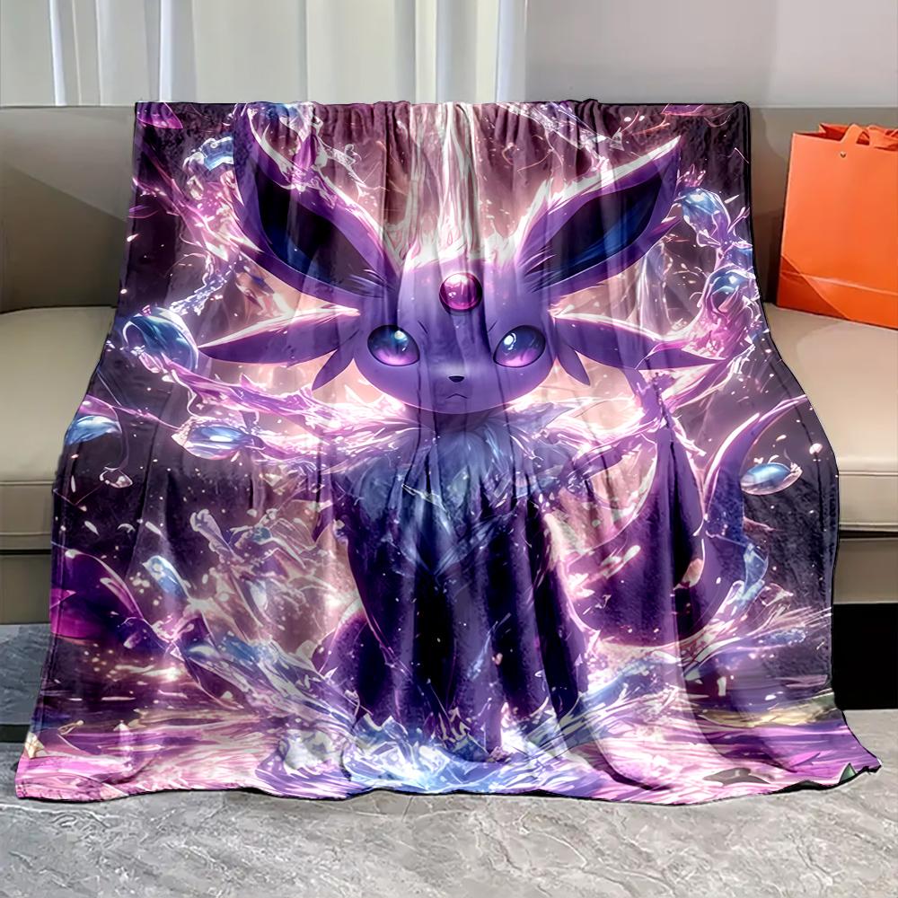 Japanese Anime Blanket with Eevee Umbreon Print, Soft Flannel Fluffy Camping Blanket for Children Adults Sofa Blanket Great Gift
