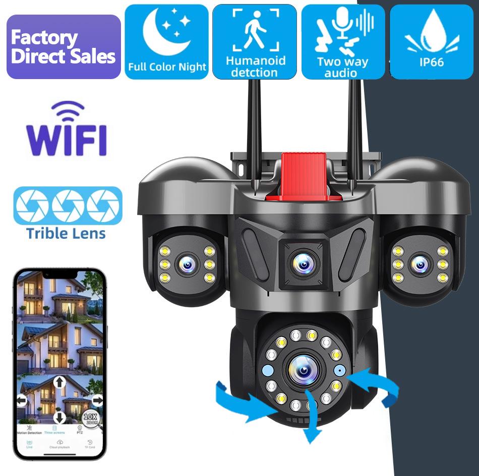 Triple-Lens 6MP Outdoor WiFi Surveillance Camera with Remote HD View