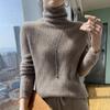 Ling Grid Patterned Pile Neck Sweater Women's Loose Base Sweater Autumn and Winter High Neck Sweater Inner Knit Sweater Solid Color Pullover Sweater