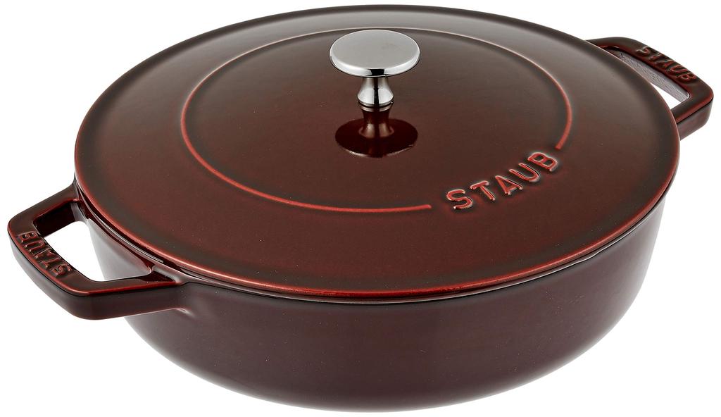 Staub Saute Pan Grenadine Red Two Hand Cast Enamel Pot Shallow Sukiyaki Compatible with IH Japanese Blaiser "Blazer 24cm" [Authorized Product]