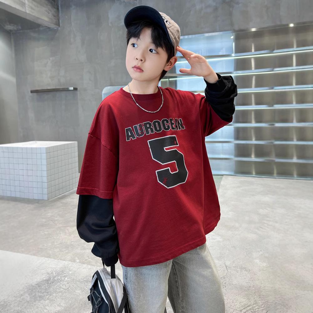 Boys Fake Two Hoodie Spring and Autumn 2025 Children's Leisure Handsome Shirt